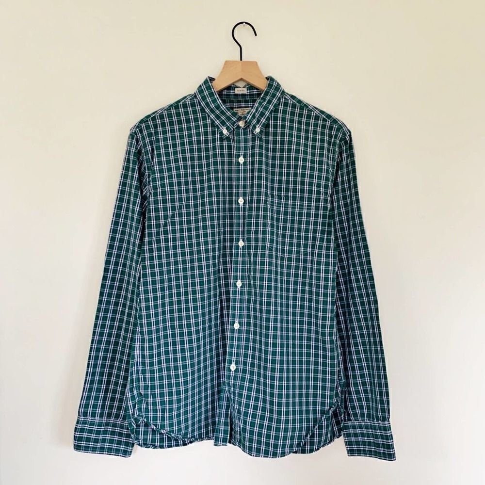 J Crew Slim Fit Button Down Long Sleeve Shirt Plaid Green Size L Casual Work